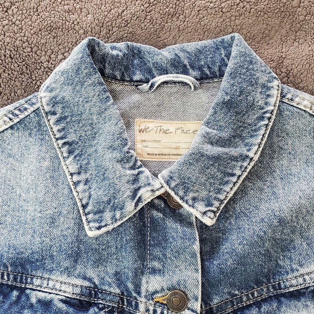 Free People Ollie Femme Denim Trucker Jacket in Aged Stone - Picture 5 of 15